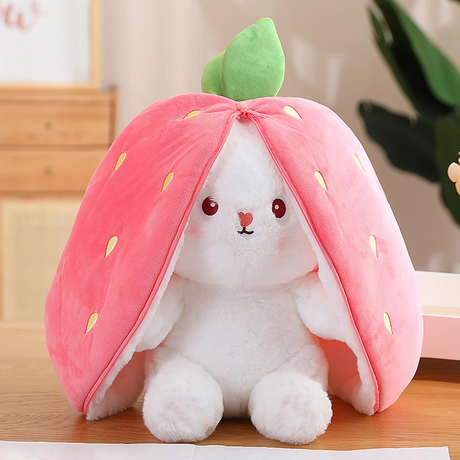 Baodan Easter Stuffed Cute Bunny Turn Into Rabbit Fruit Doll Carrot Strawberry Cute Bunny Doll Plush Toy B