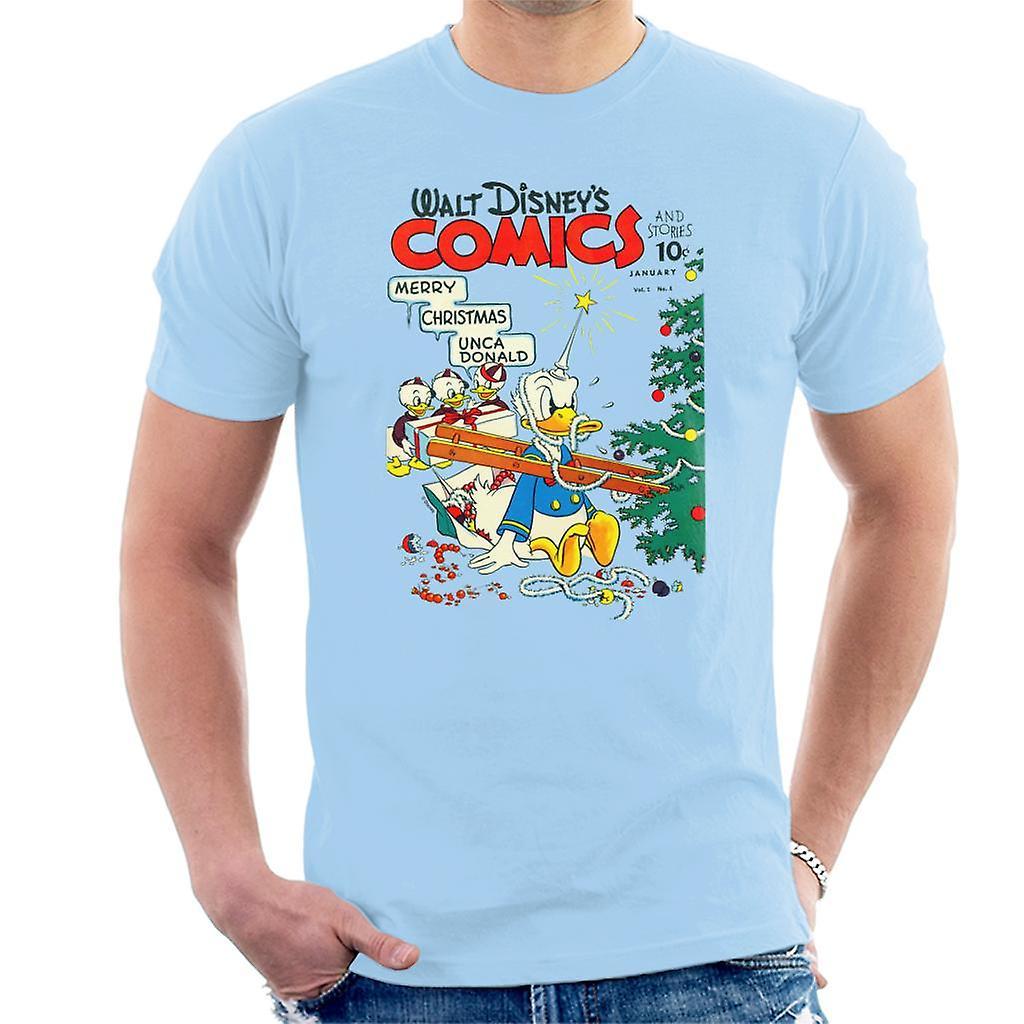 Disney Christmas Donald Duck Xmas Tree Chaos Men's T-Shirt Sky Blue XX-Large