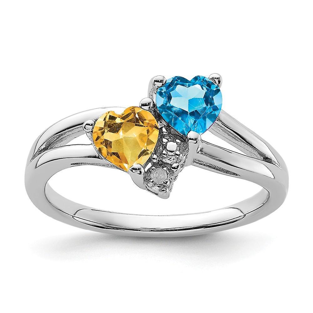 JewelryWeb 925 Sterling Silver Blue Topaz and Citrine Diamond Ring Measures 2mm Wide Jewelry Gifts for Women - Ring Size: 6 to 9