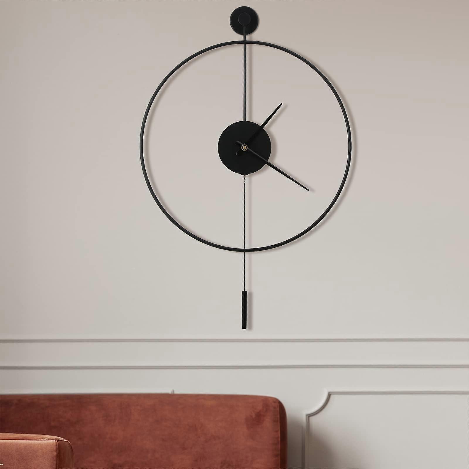 Tsim Classic Large Pendulum Wall Clock Decorative Art Clocks Round Minimalist Modern Clock Non Ticking Silent Metal Wall Clock 50cm Black