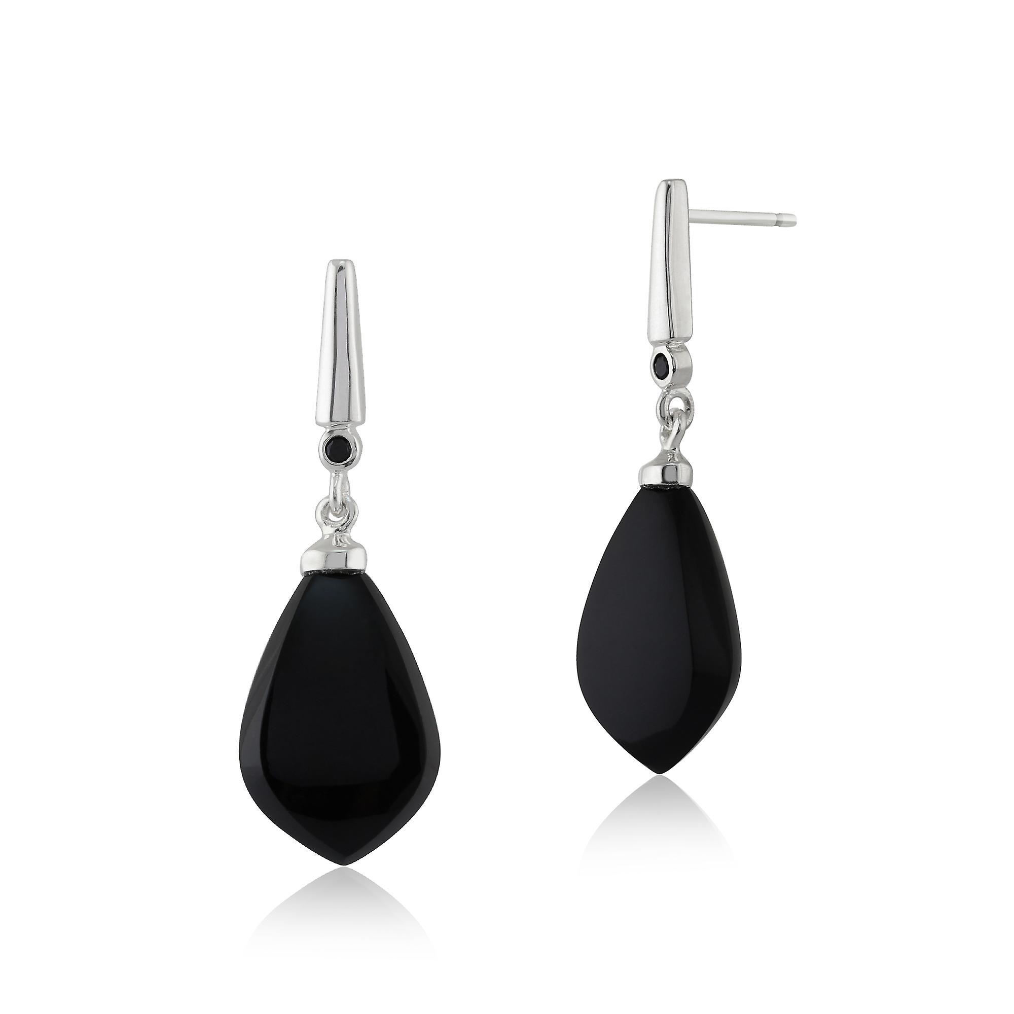 Gemondo Art Deco Style Pear Black Onyx & Black Spinel Drop Earrings in 925 Sterling Silver 260E331103925 One Size