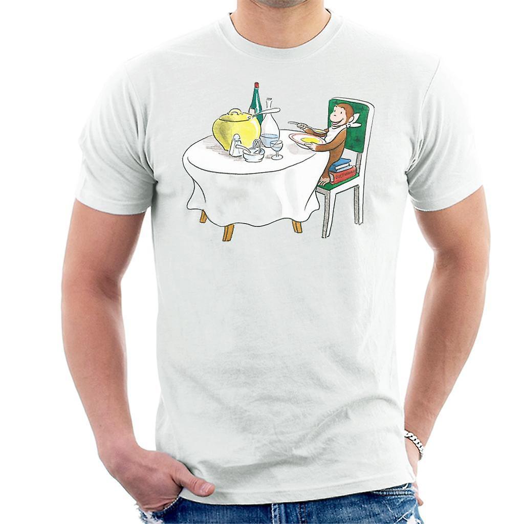 Curious George Eating A Fancy Meal Men's T-Shirt White XX-Large