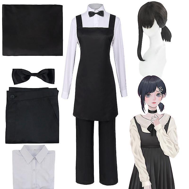 DUqi Anime Chainsaw Man Higashiyama Kobeni Neutral Cosplay Black Wig Waiter Waitress Devil Hunter Outfit Costumes XXL Costume