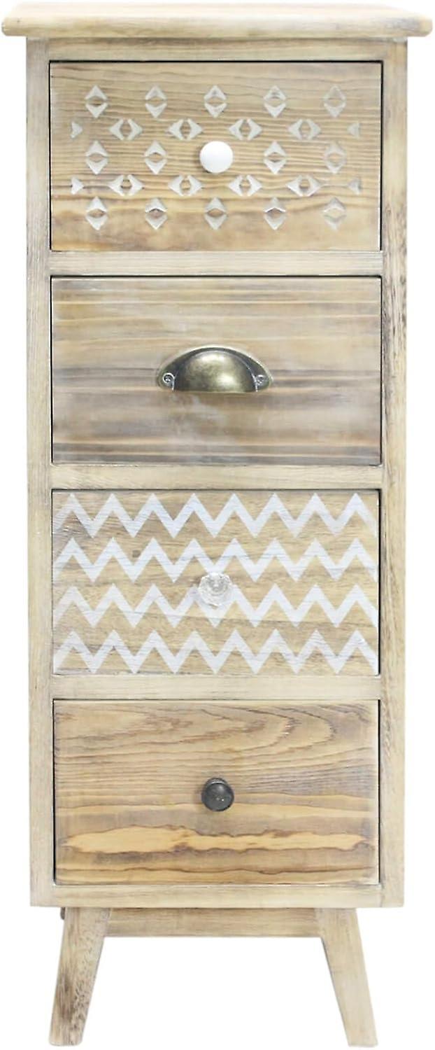 Mobili Rebecca Rebecca Furniture Narrow Chest Of Drawers Bedside Table 4 Drawers Boho Shabby Wood For Bedroom