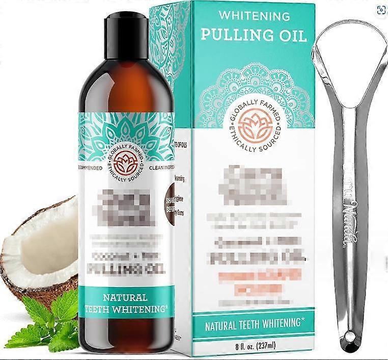 Unbrand Pulling Oil, Alcohol Free Mouthwash For Fresh Breath White Teeth & Healthy Teeth & Gums, Coconut & Peppermint Oil Pulling With Tongue Scrap..