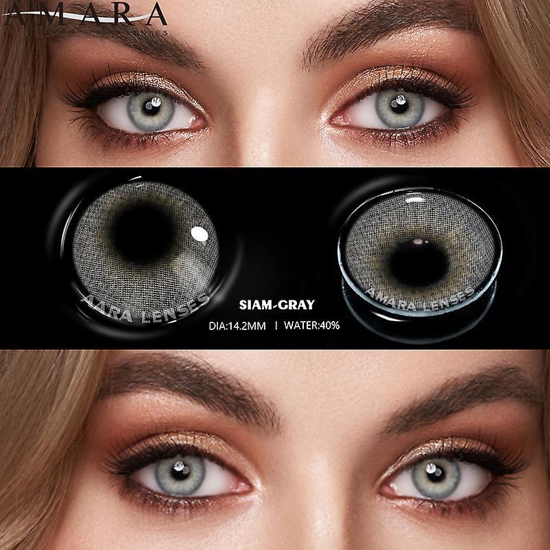 Visgaler 1pair Contact Lenses For Vip Natural Blue Brown Colored Contact Lens For Eyes Beauty Cosmetic Contacts Eyes Makeup 14mm SIAM-GRAY