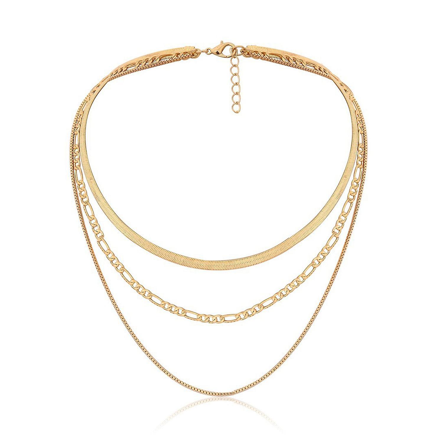 Merryso 3 Layer Women Necklace Punk Cool Golden Silver Color Adjustable Snake Bone Chain Layered Necklace Fa Gold