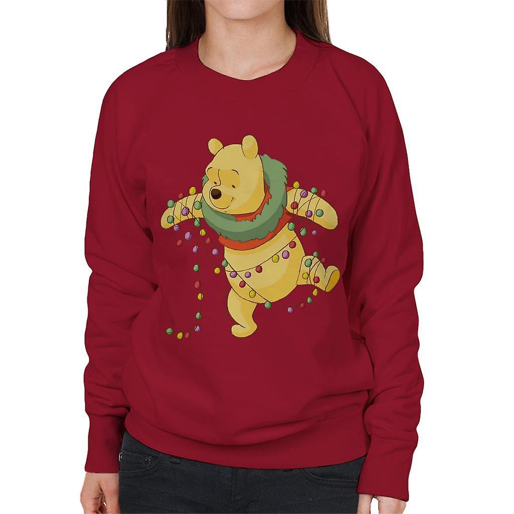 Disney Christmas Winnie The Pooh Tangled In Festive Lights Women's Sweatshirt Cherry Red X-Large