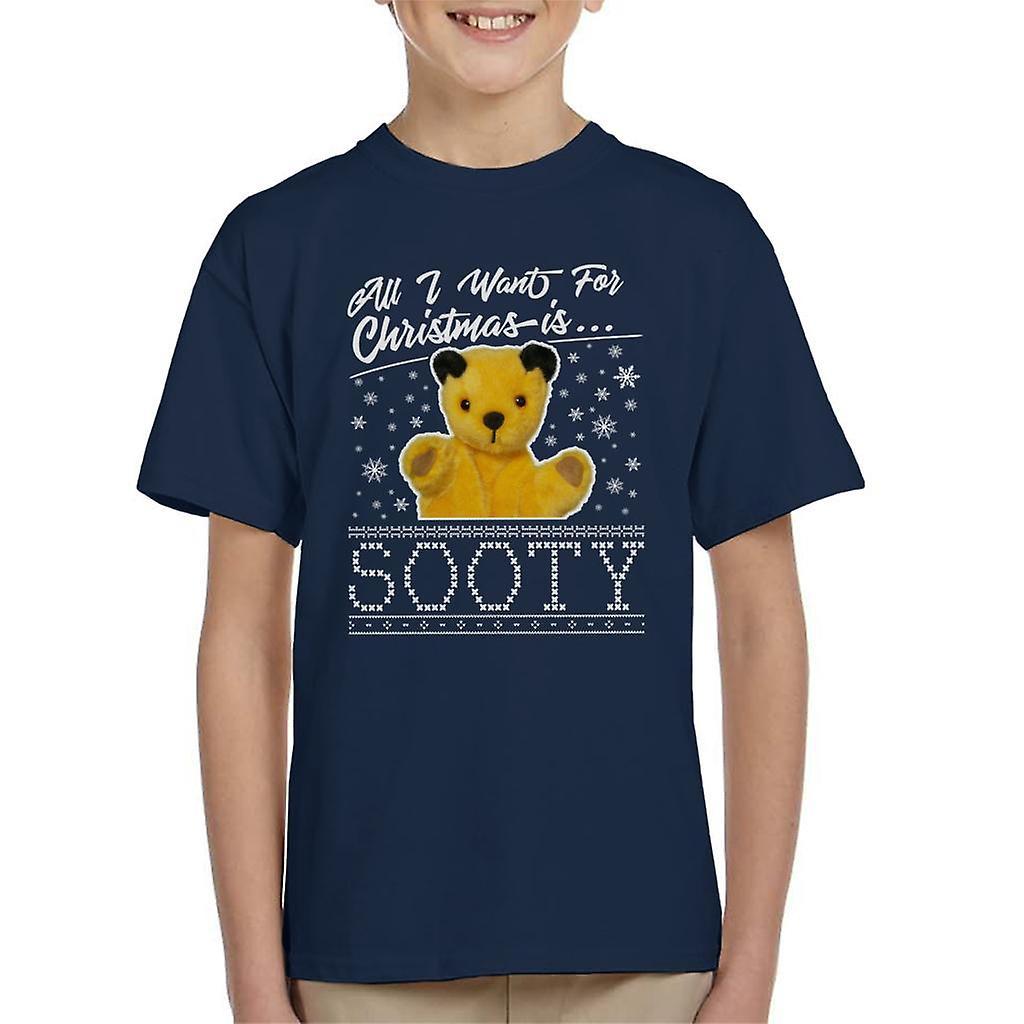 Sooty Christmas All I Want For Christmas Is Sooty Kid's T-Shirt Navy Blue Large (9-11 yrs)