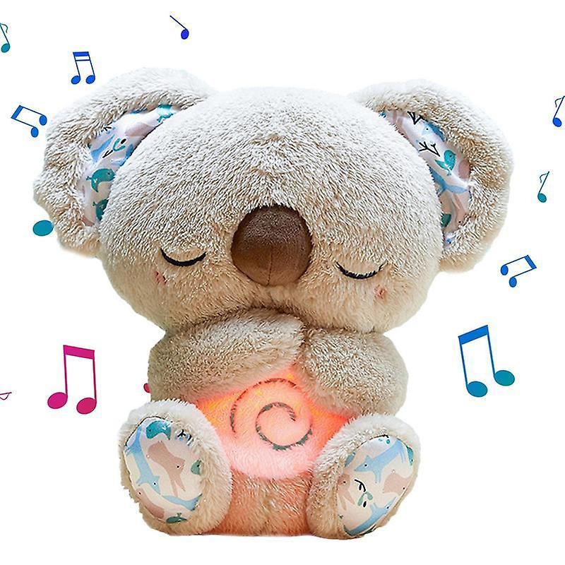 Glgcv Koala Soothing Musical Plush Toy Baby Sleeping Companion Sound and Light Doll Breathing Toys