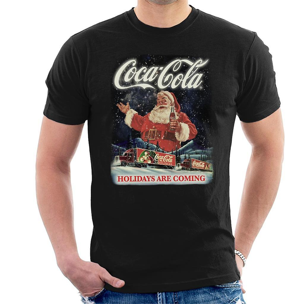 Coca-Cola Coca Cola Santa Holidays Are Coming Christmas Men's T-Shirt Black X-Large