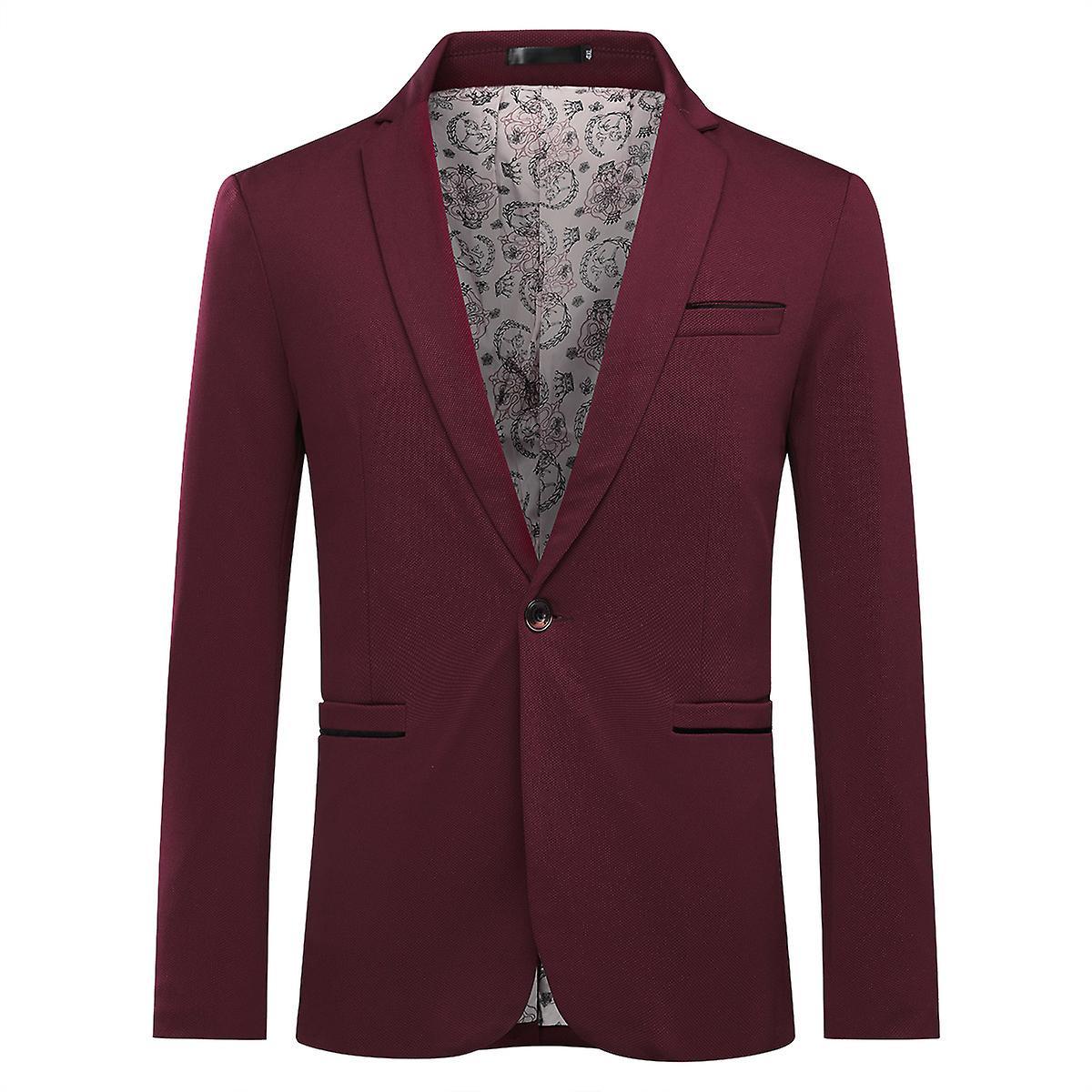 Allthemen Mens Casual Solid Regular Fit Notched Lapel Blazer Red M