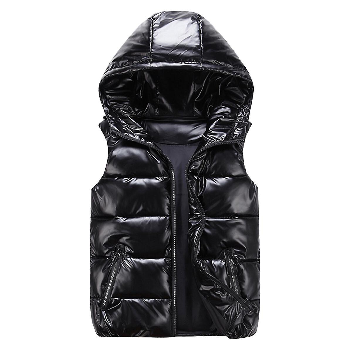 Sliktaa Unisex Shiny Waterproof Sleeveless Jacket Lightweight Puffer Vest Black XL