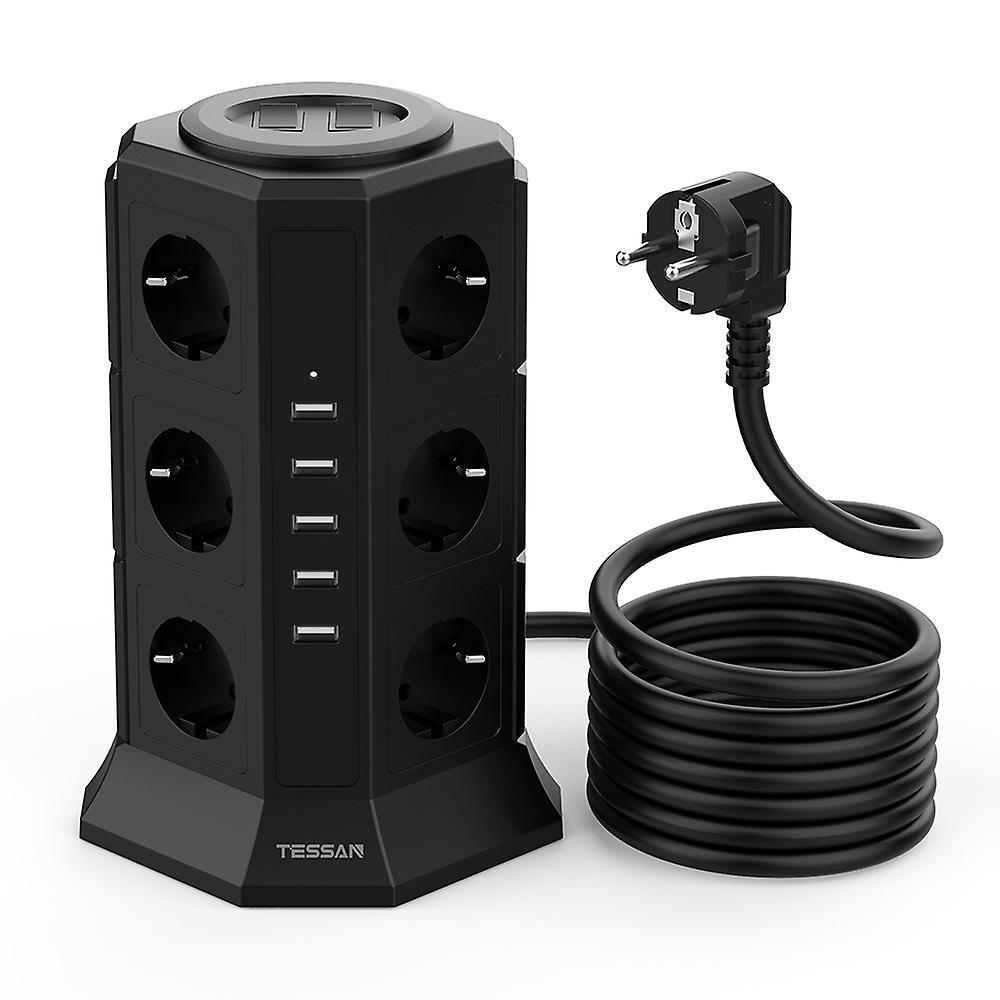 Tessan Power Strip Tower Surge Protector - 12 AC Multiple Outlets & 5 USB Ports, Multi EU Plug Outlet Extender