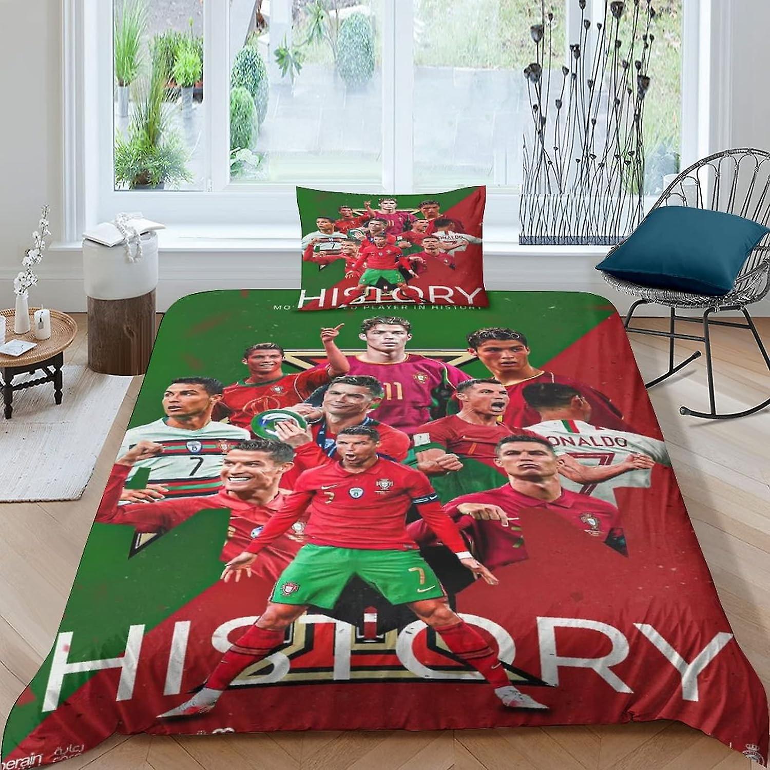 Kerota Cristiano Ronaldo Duvet Cover Bedding Set Single Microfiber Football Star Comforter With Zipper + Matching Pillowcases Single135x200cm