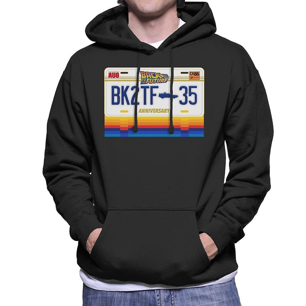 Back to the Future 35th Anniversary License Plate Design Men's Hooded Sweatshirt Black Large