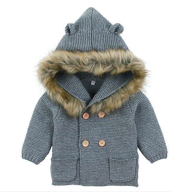 Slowmoose Baby/ Winter Warm Sweaters, Long Sleeve Hooded Coat 12M / gray-61443