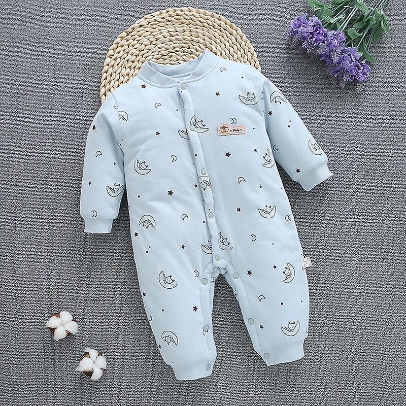 Slowmoose Newborn Winter Snowsuit, Baby Thick Cotton Warm Jumpsuit, Cute Hooded Romper light blue 9M