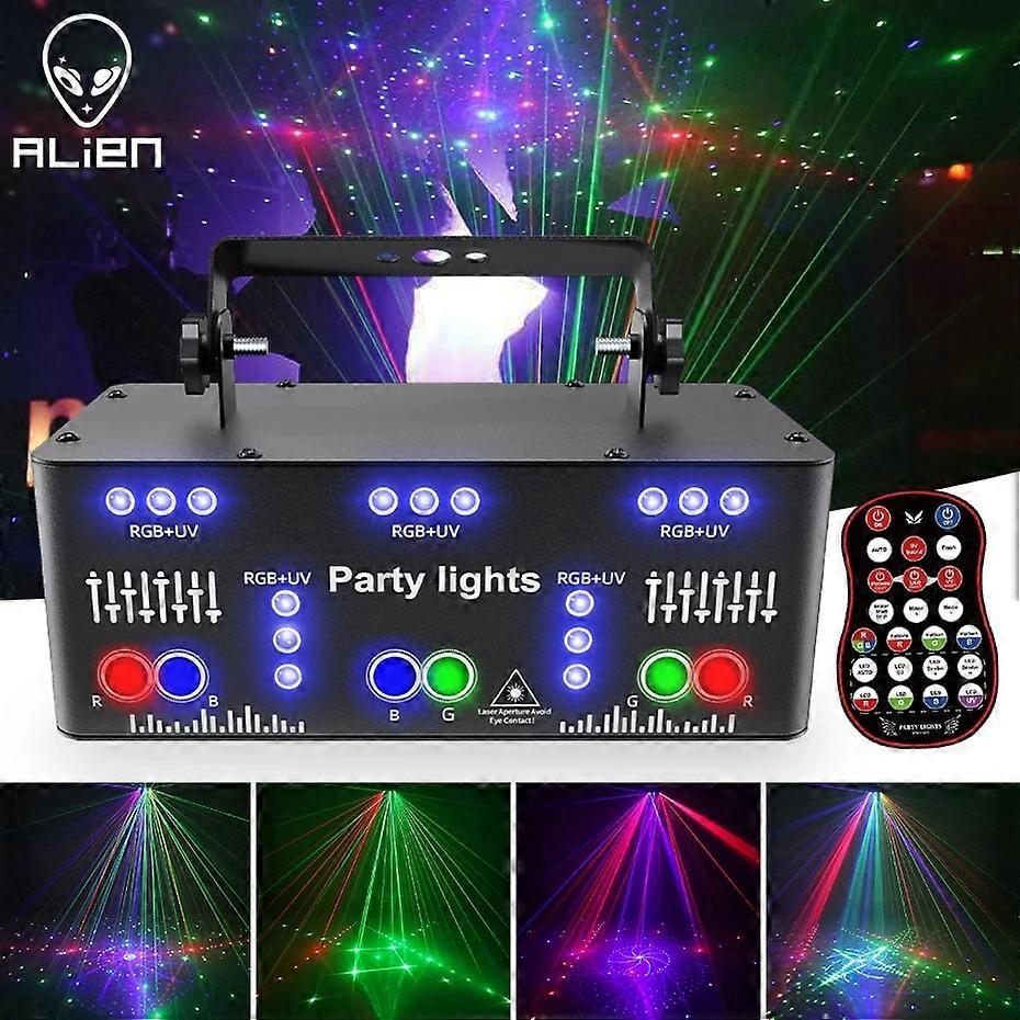 Redkid 21 Hole RGB Party DJ Disco Beam Patterns Stage Laser Light Projector RGB UV LED Strobe Sound Party Holiday Wedding Lamp China EU plug