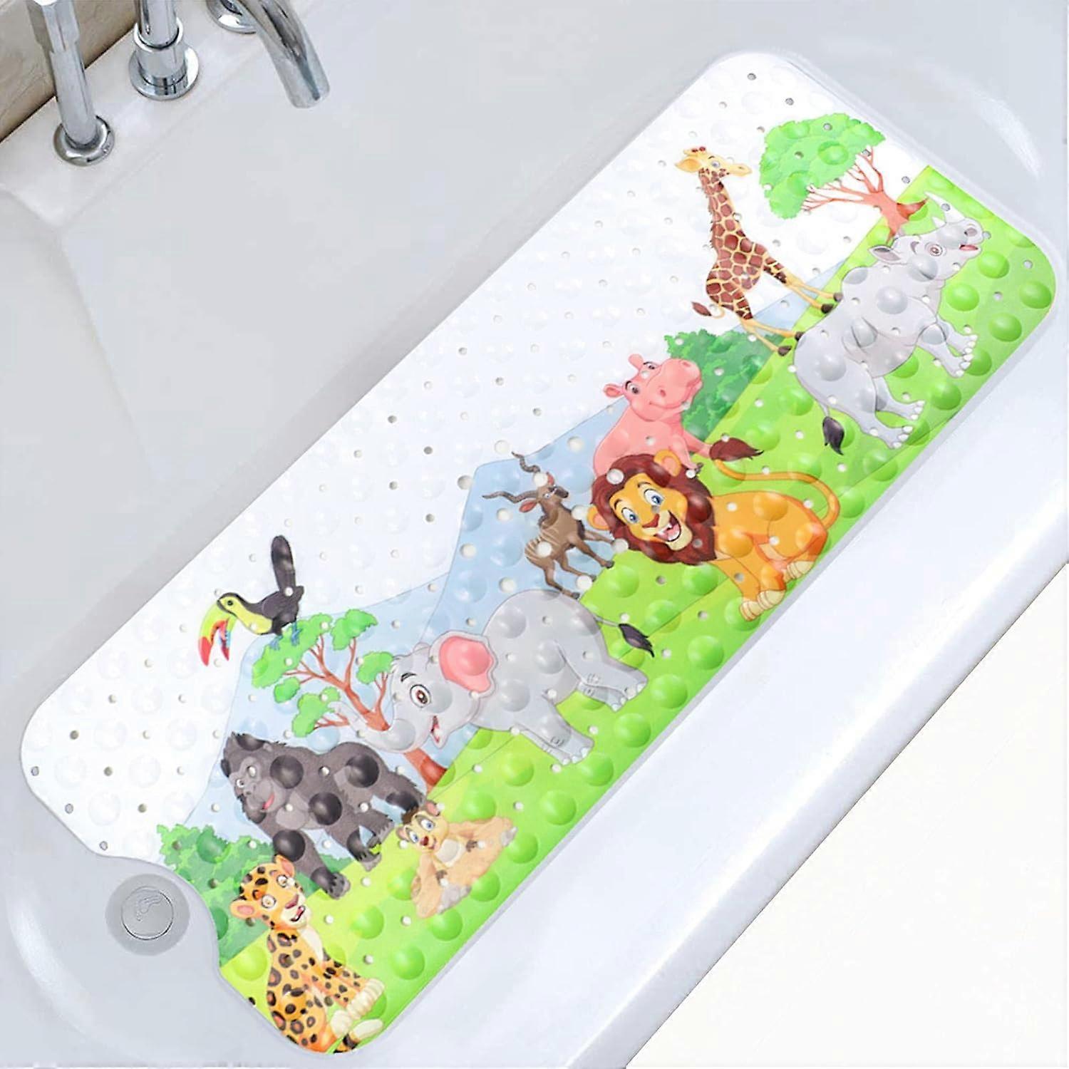 Phwj Non-Slip Bath Mat 100x40cm, Anti-Slip Bathtub Mat with 200 Suction Cups PVC Material, Shower Mat with Cartoon Marine Animals for Children and ...