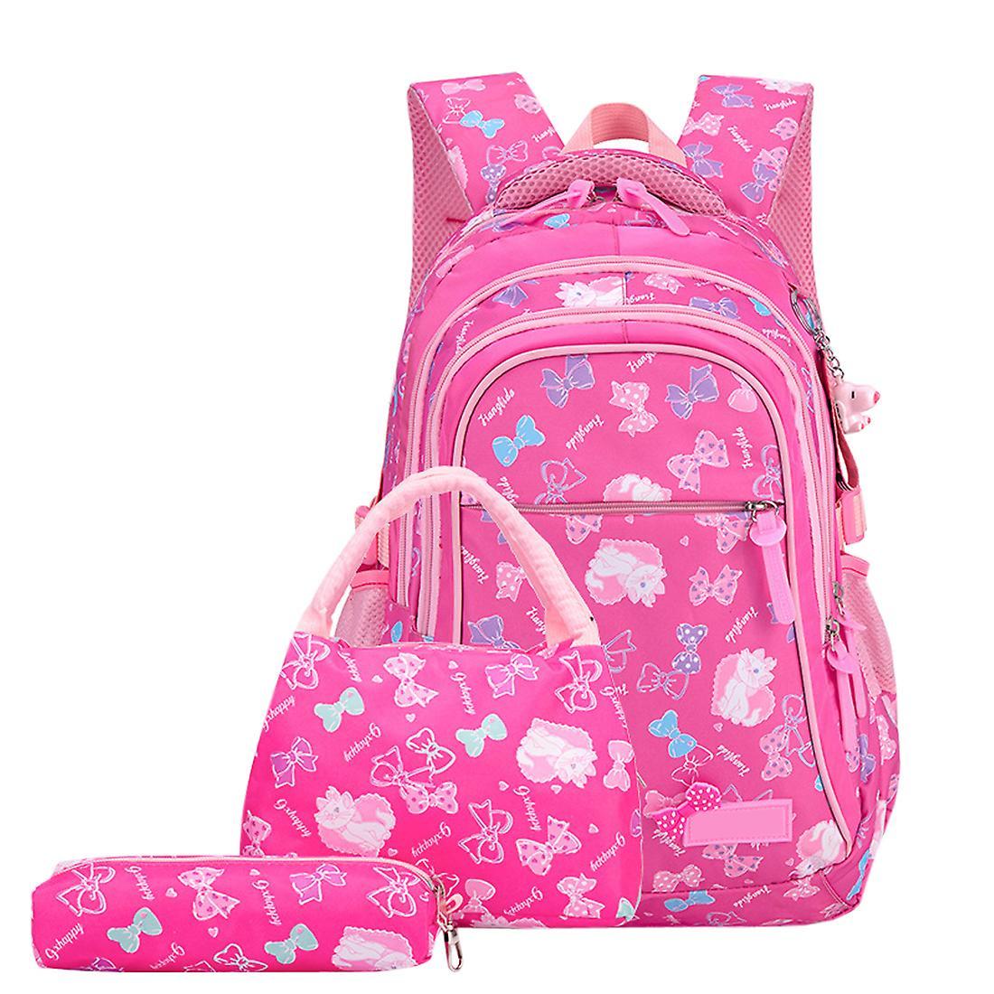 Keluosi 3 Pcs Teen Girl School Backpacks Rose-red