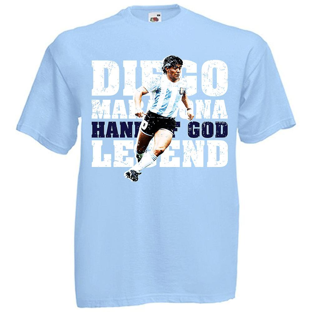 Gildan Diego Maradona Hand of God Legend T-Shirt (Sky) XXL (50-52 inch)