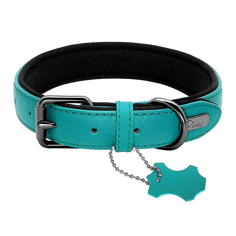 Pidog Exquisite genuine leather dog collar Blue S