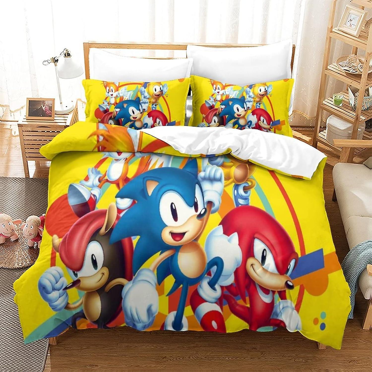 Kerota Sonic D Bedding Set Game Characters Duvet Cover Microfiber Quilt Cover with Zipper Closure for Kids Teens Adults Single Bedding Single135x200cm