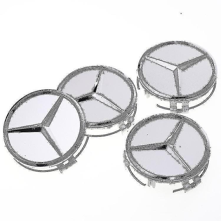 Sunflower 4pcs 75mm Wheel Center Caps Fit For Mercedes Benz Emblem Logo Wheel Rim Hubsilver