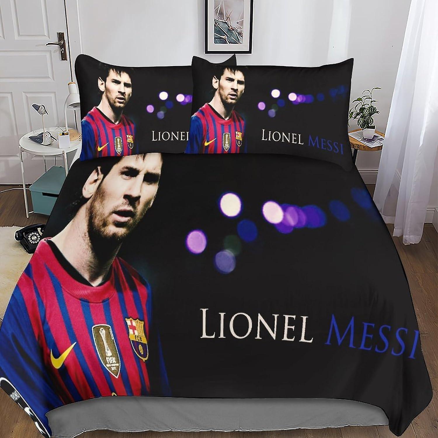 Kerota 3pcs Messi Duvet Cover 3D Printed Pillowcase Bed Linen, Zipper Closure Microfiber Lionel Bedding Set for Adults and Kids Single135x200cm