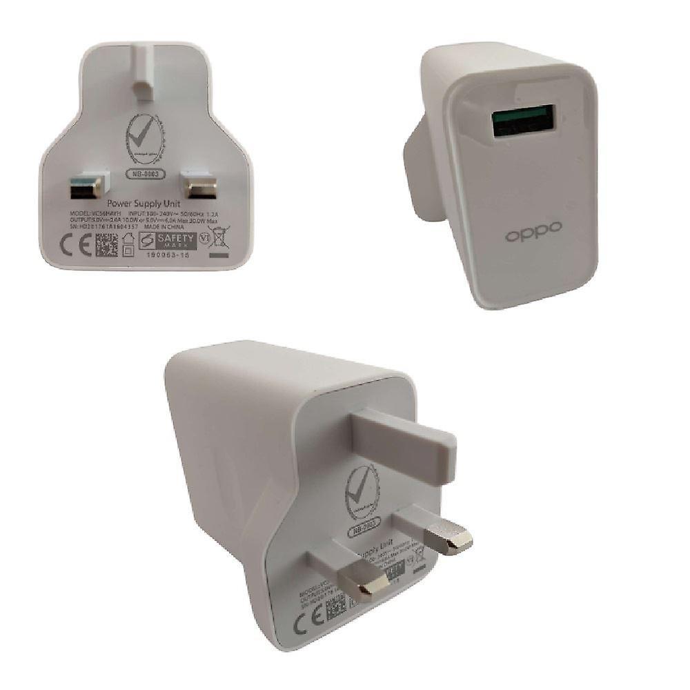 Official Oppo VOOC 30W Fast Power Adapter UK Charger - VC56HAYH White