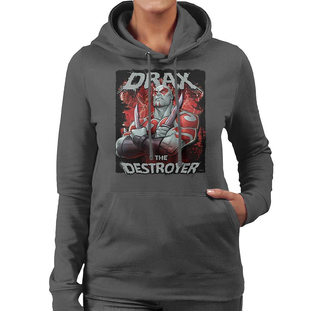 Marvel Guardians Of The Galaxy Knife Pose Drax Women's Hooded Sweatshirt Charcoal Small