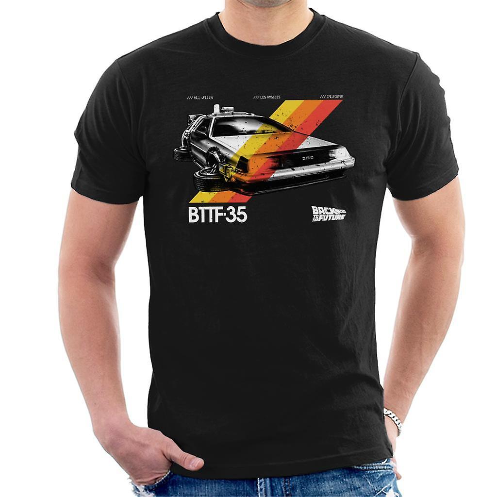 Back to the Future 35th Anniversary Delorean Stripes Men's T-Shirt Black Medium