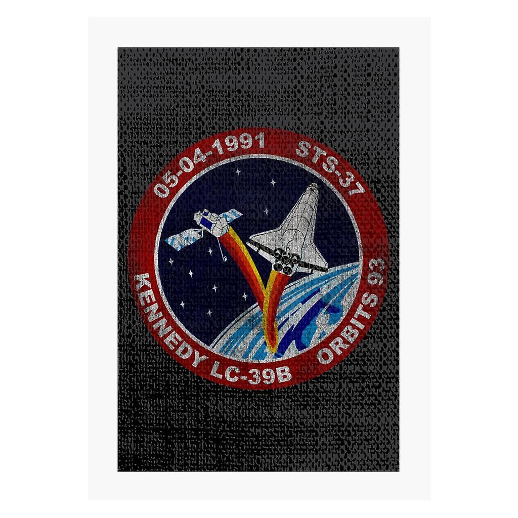 NASA STS 37 Atlantis Mission Badge Distressed A4 Print Black 21cm x 29.7cm