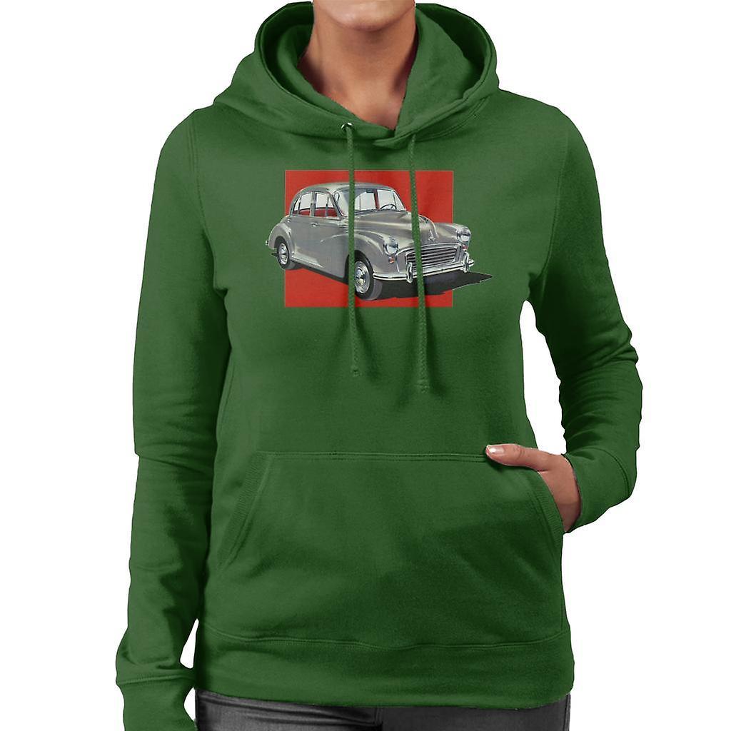 Morris Minor Red Background British Motor Heritage Women's Hooded Sweatshirt Bottle Green X-Large