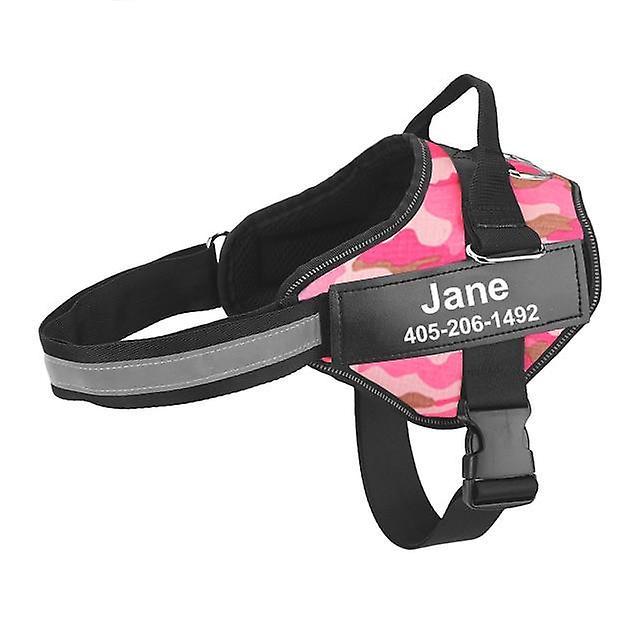 GreenZech Personalized dog harness reflective adjustable pet vest Pink camouflage M