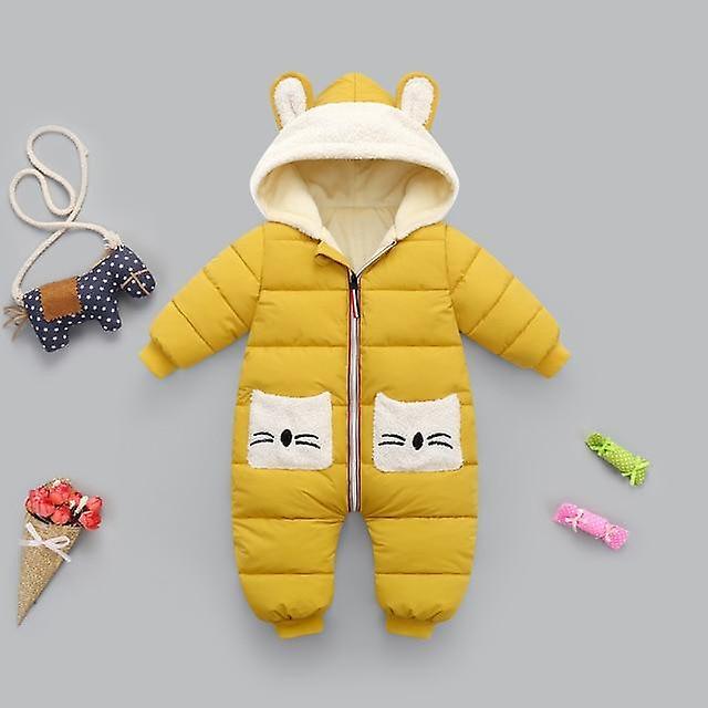 Slowmoose Newborn Winter Snowsuit, Baby Thick Cotton Warm Jumpsuit, Cute Hooded Romper yellow 24M