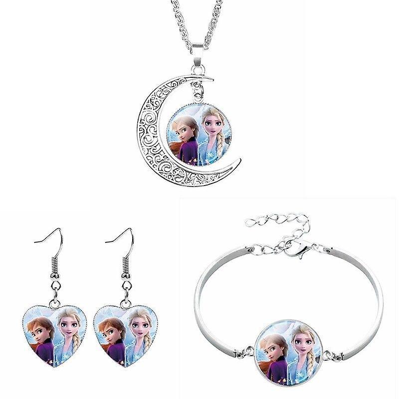 Slowmoose Three-piece Cute Anna Elsa Princess Doll - Necklace Earring Bracelet D