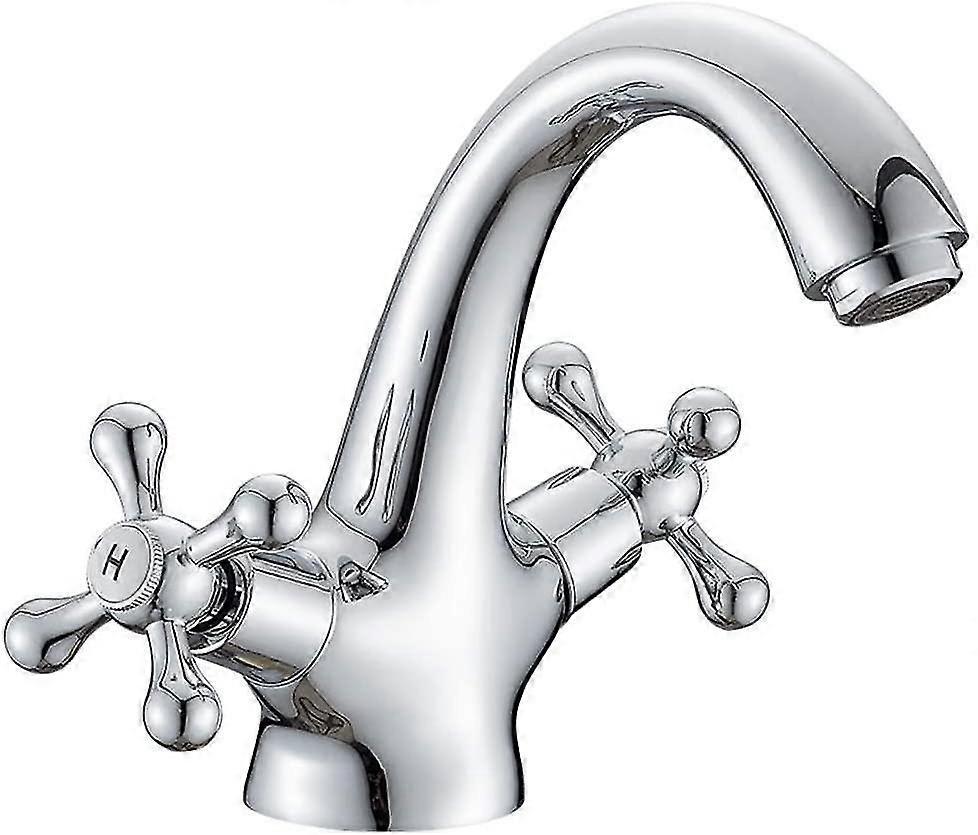 Rhafayre Traditional Victorian Monobloc Basin Mixer Tap Vintage Chrome Dual Cross Handle Bathroom Faucet