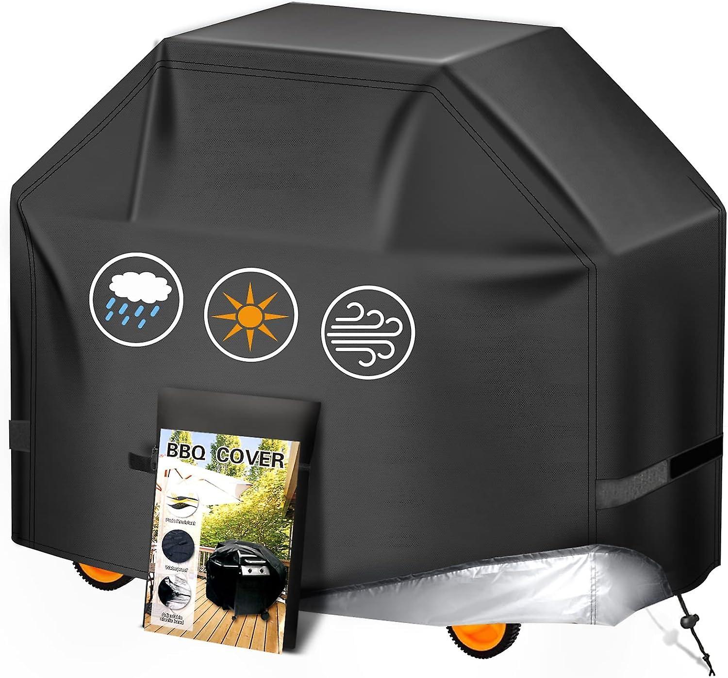 Frusde Bbq Grill Cover, 58inch Bbq Gas Grill Cover, Waterproof Anti-uv Material Gas Grill Cover With Adjustable Rope For Weber Char-broil Black