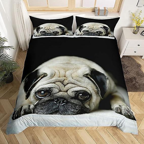 Duvet Cover Sets 3d Animal Theme Bedding Set Queen Size Black Dog Duvet Cover Set Cute Pug Dog Printed Comforter Cover For Kids 135x200cm