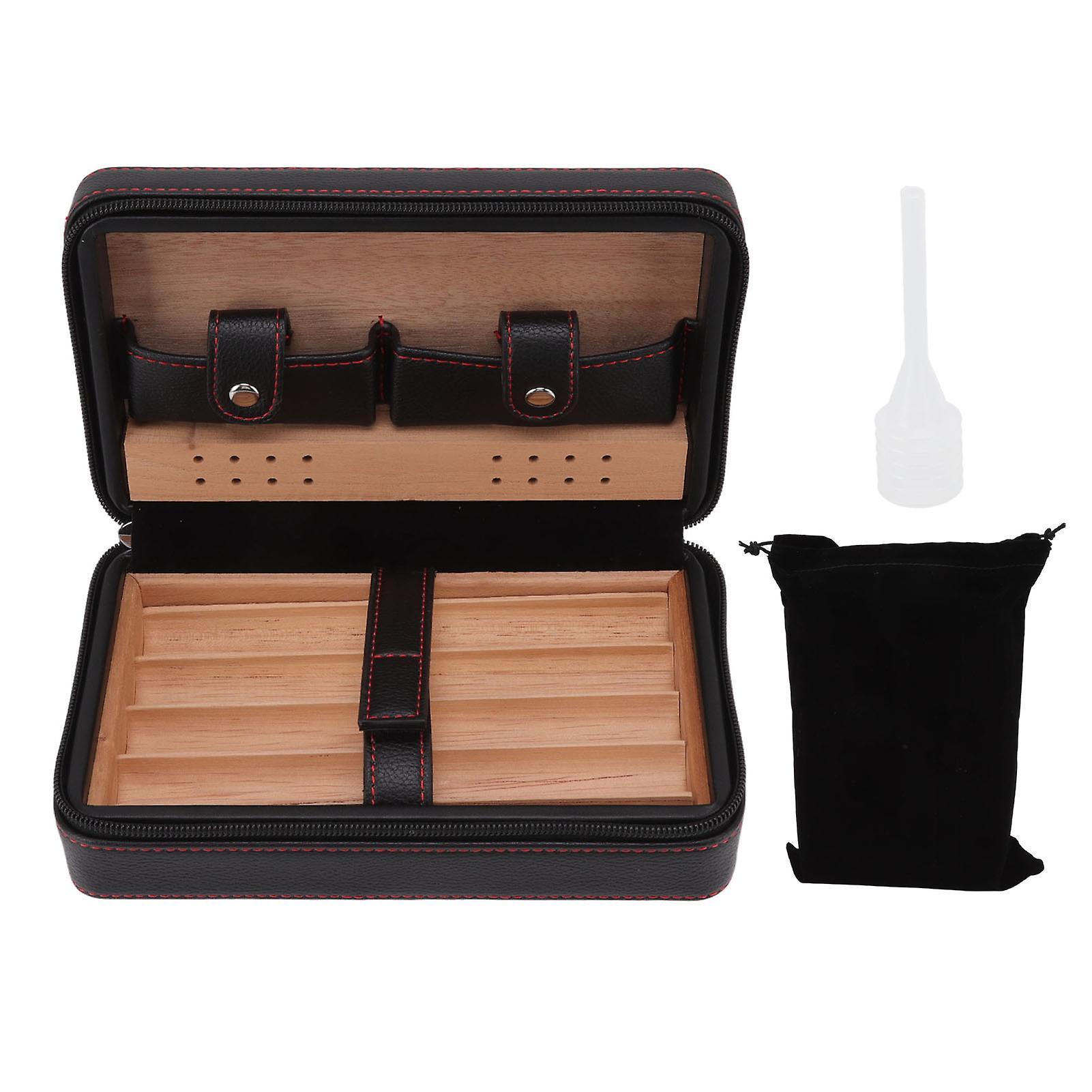 Cigar Holder Case Black Leather Cigar Humidor Case - Portable Travel Case for Men and Women