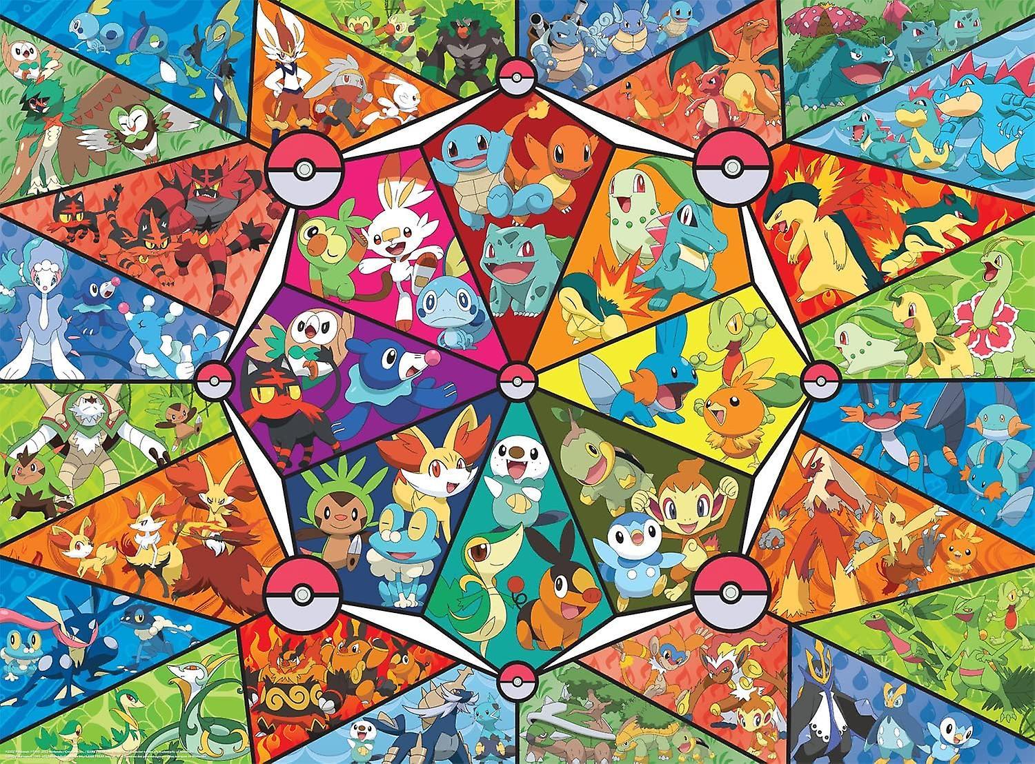 LINCMAN Pokemon - Stained Glass Starters - 1000 Piece Jigsaw Puzzle for Adults Challenging Puzzle Perfect for Game Nights - 1000 Piece Finished Siz...