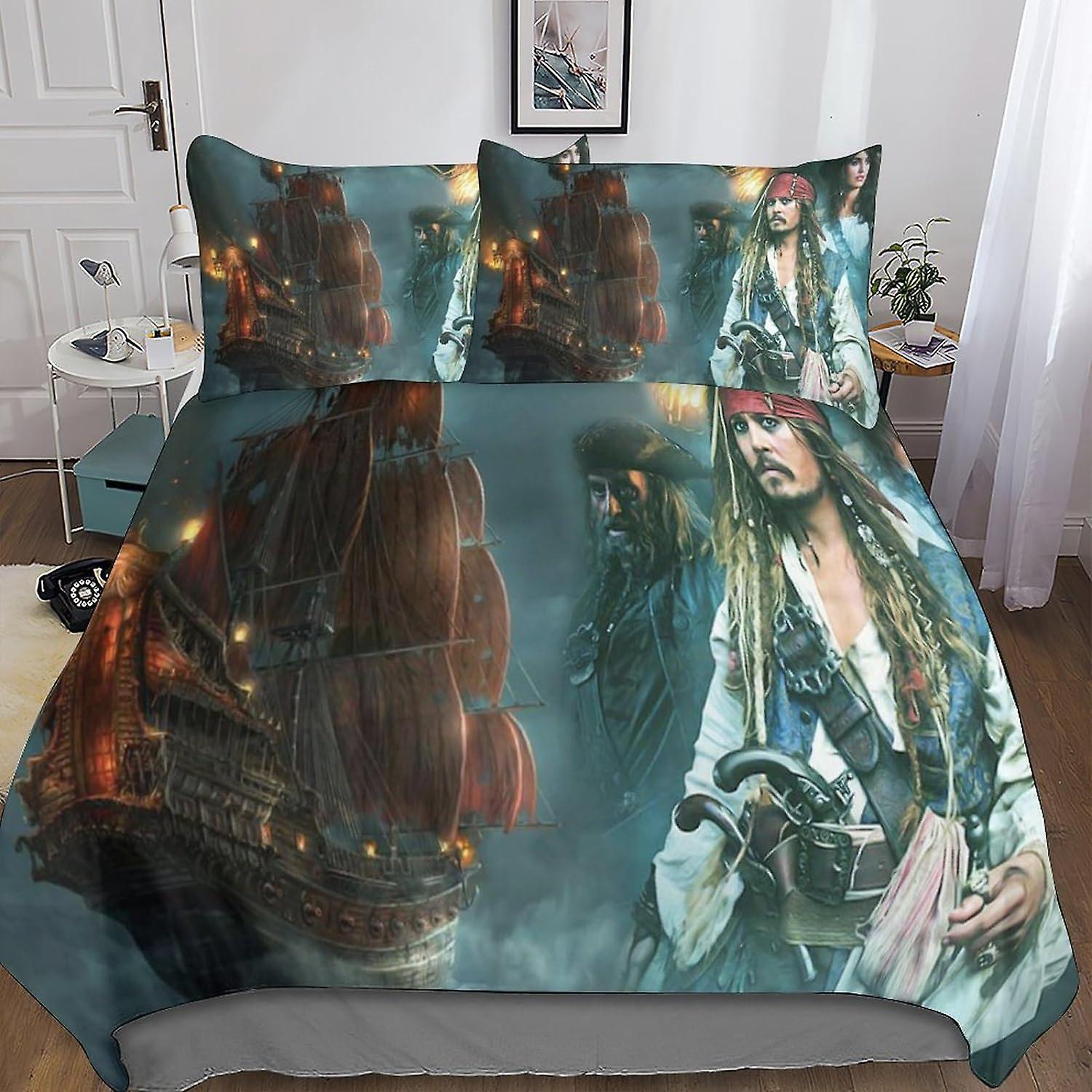 Kerota 3D Pirates of the Caribbean Bedding Set Microfiber Duvet Covers 3 Pcs Movie Duvet Cover Set with Zipper Closure Adults Pillowcases Single135...