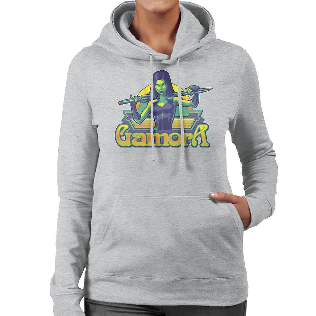 Marvel Guardians Of The Galaxy Gamora Sword Pose Women's Hooded Sweatshirt Heather Grey Small