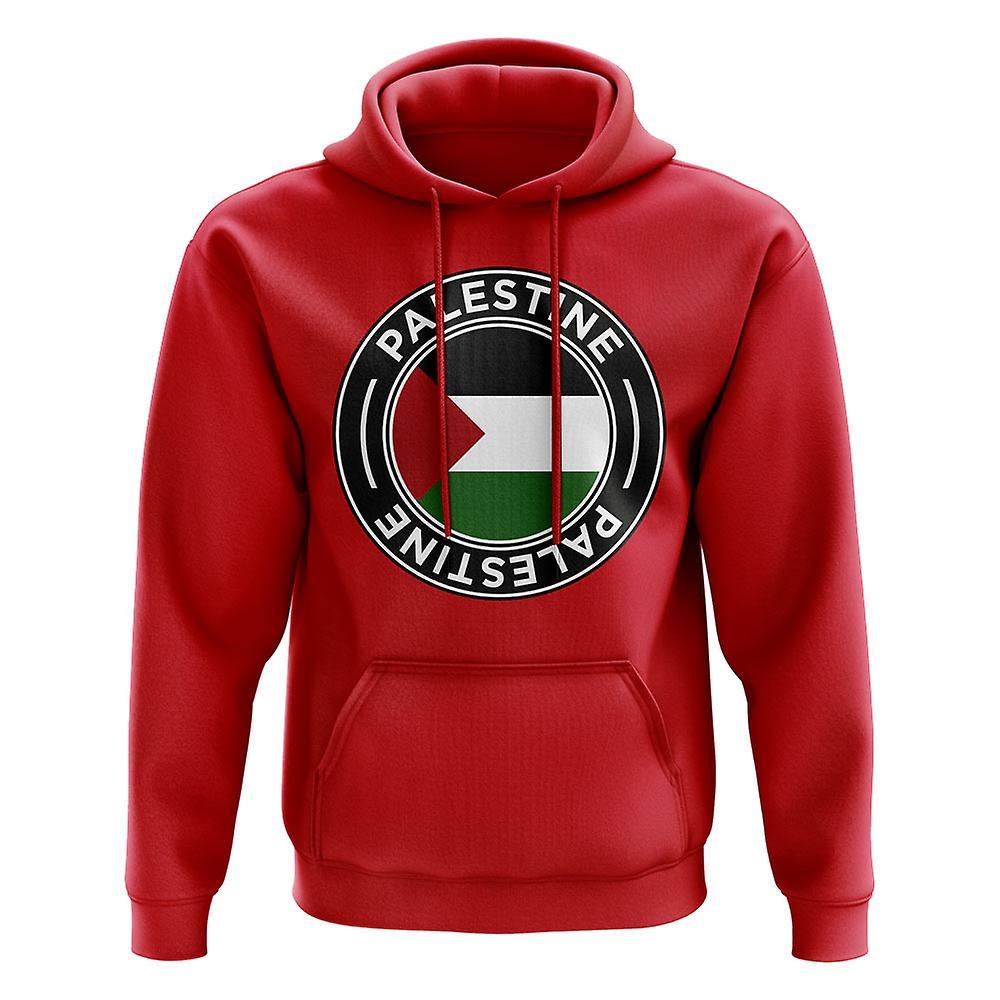 UKSoccerShop Palestine Football Badge Hoodie (Red) Womens S (Size 10 - 32 inch Chest)