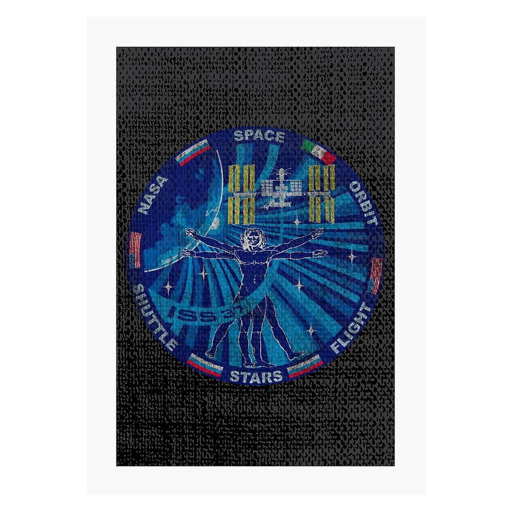 NASA ISS Expedition 37 Mission Badge Distressed A4 Print Black 21cm x 29.7cm