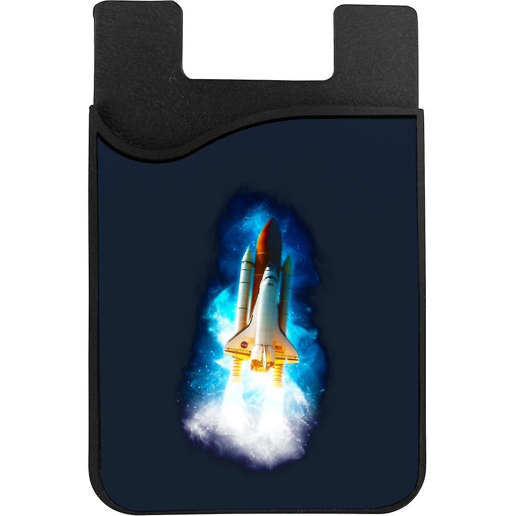 NASA Atlantis Launch Stellar Effect Phone Card Holder Navy Blue 5.5cm x 8.5cm