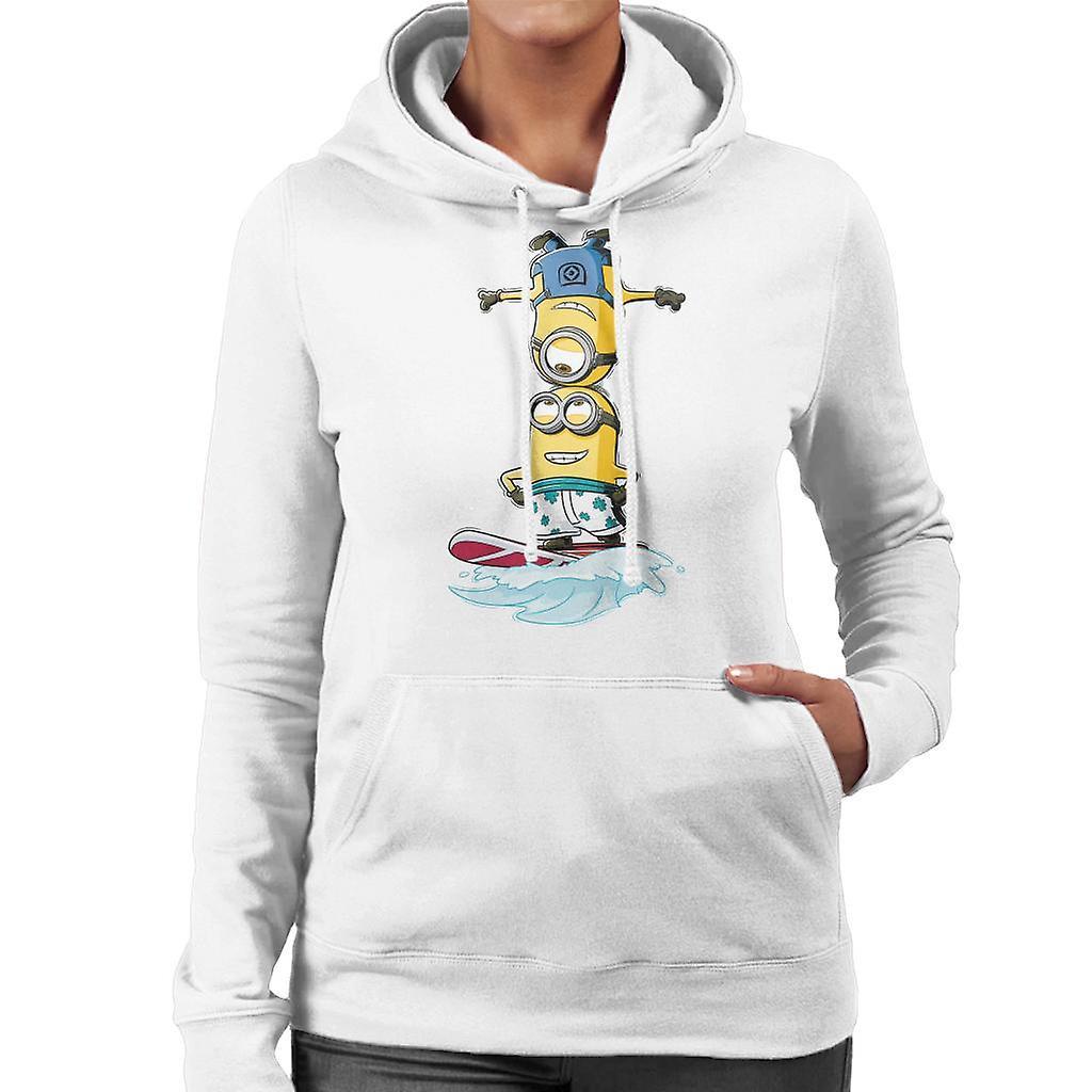 Despicable Me Minions Head Surfing Women's Hooded Sweatshirt White Large