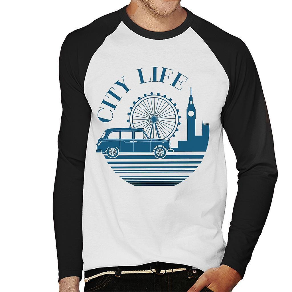 London Taxi Company City Life Men's Baseball Long Sleeved T-Shirt White/Black Large